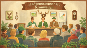 Illustration einer Jahresversammlung der Jagdgenossen