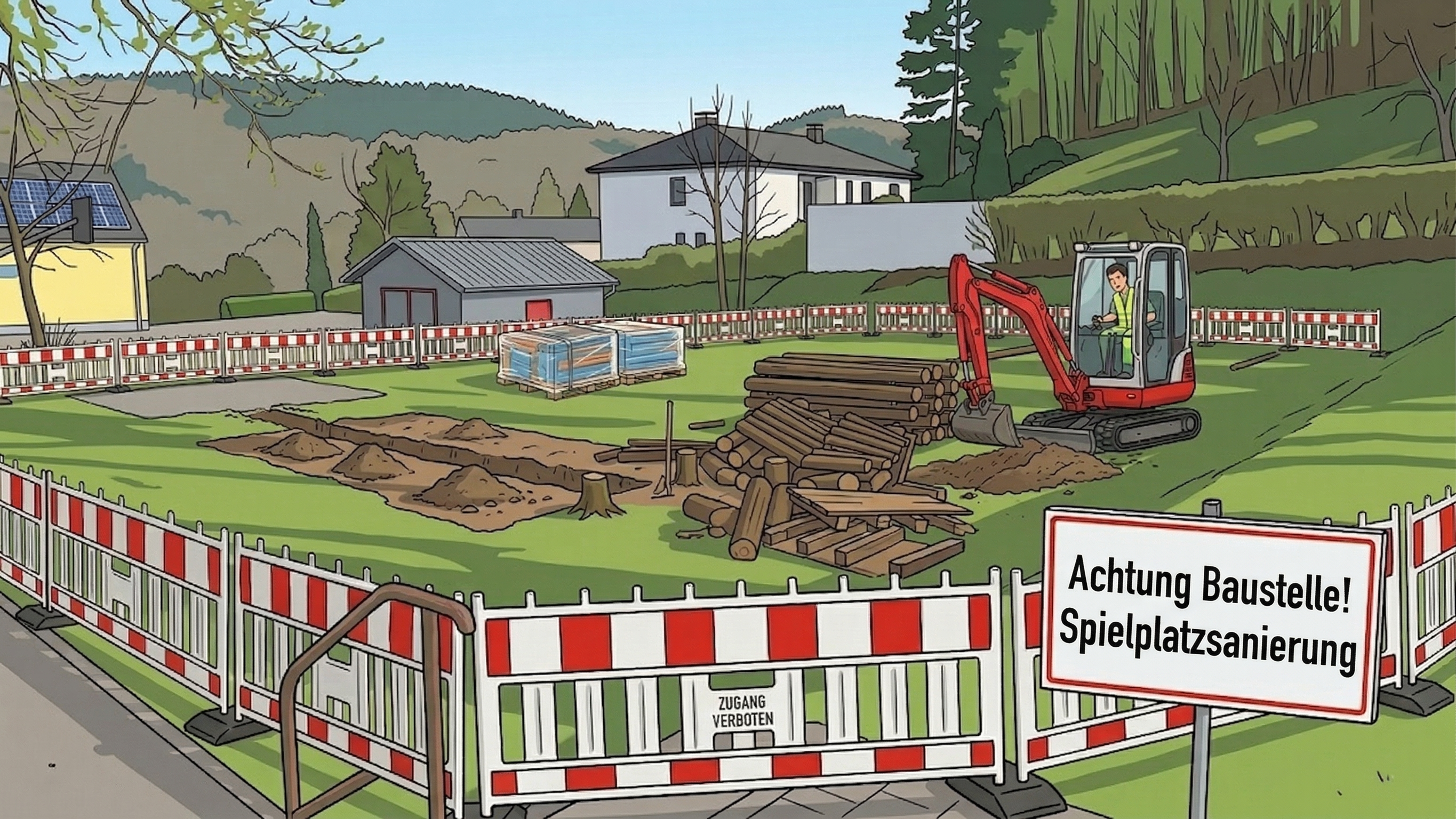 Spielplatz-Baustelle im Zeichenstil
